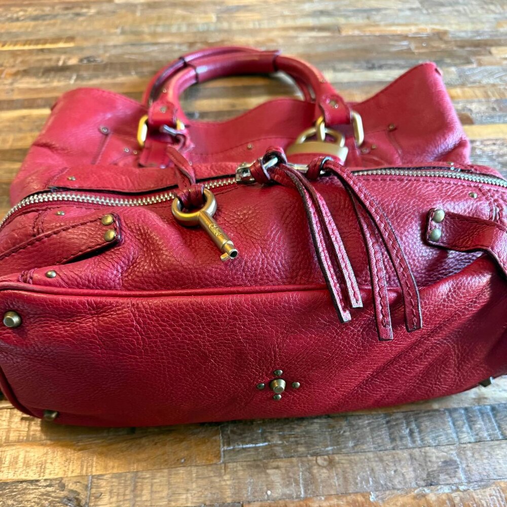 CHLOE l Authentic Red Leather PADDINGTON l Shopper Tote Handbag - Picture 3 of 12
